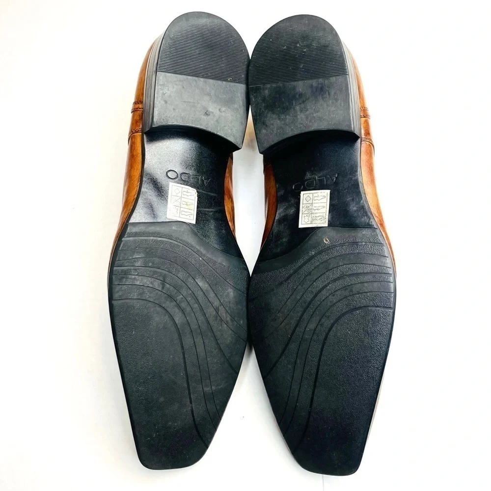 Aldo Men’s Cognac Brown Leather Long Square Toe Dress Loafers Size 45/US 12